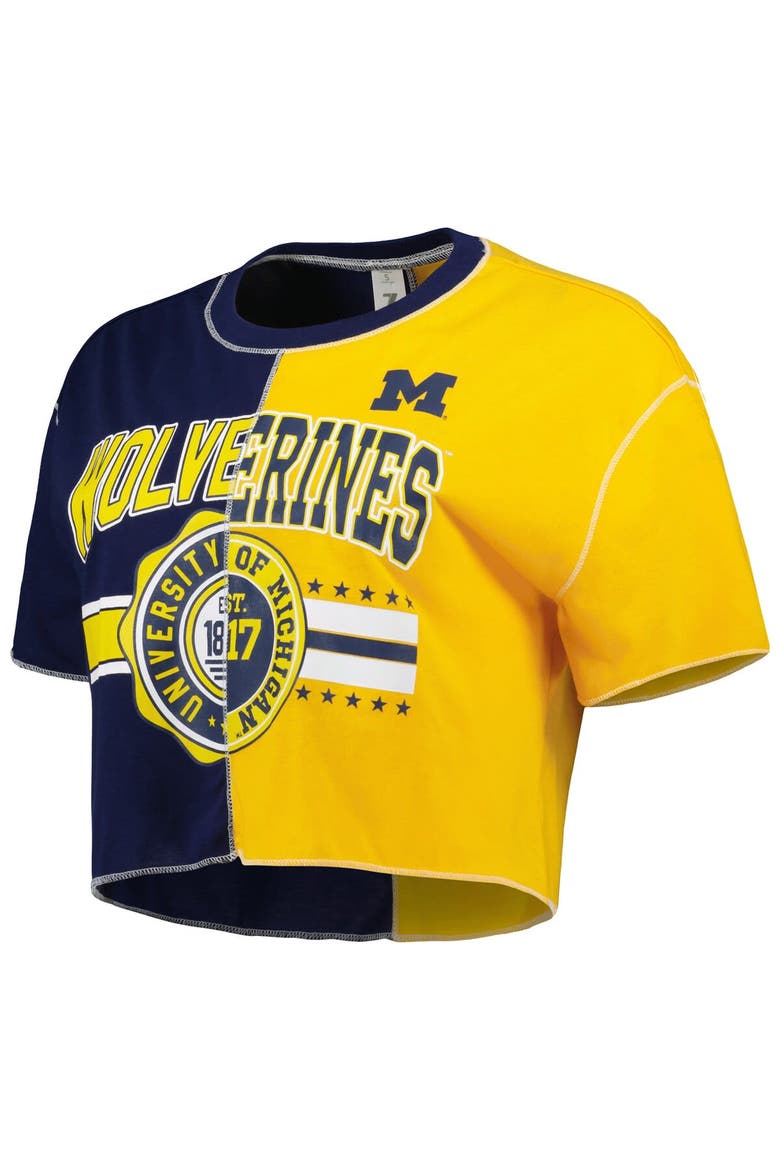 Women's ZooZatz Navy/Maize Michigan Wolverines Colorblock Cropped T-Shirt, Alternate, color, Navy