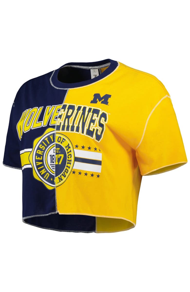 ZOOZATZ Women's ZooZatz Navy/Maize Michigan Wolverines Colorblock Cropped T-Shirt, Alternate, color, 