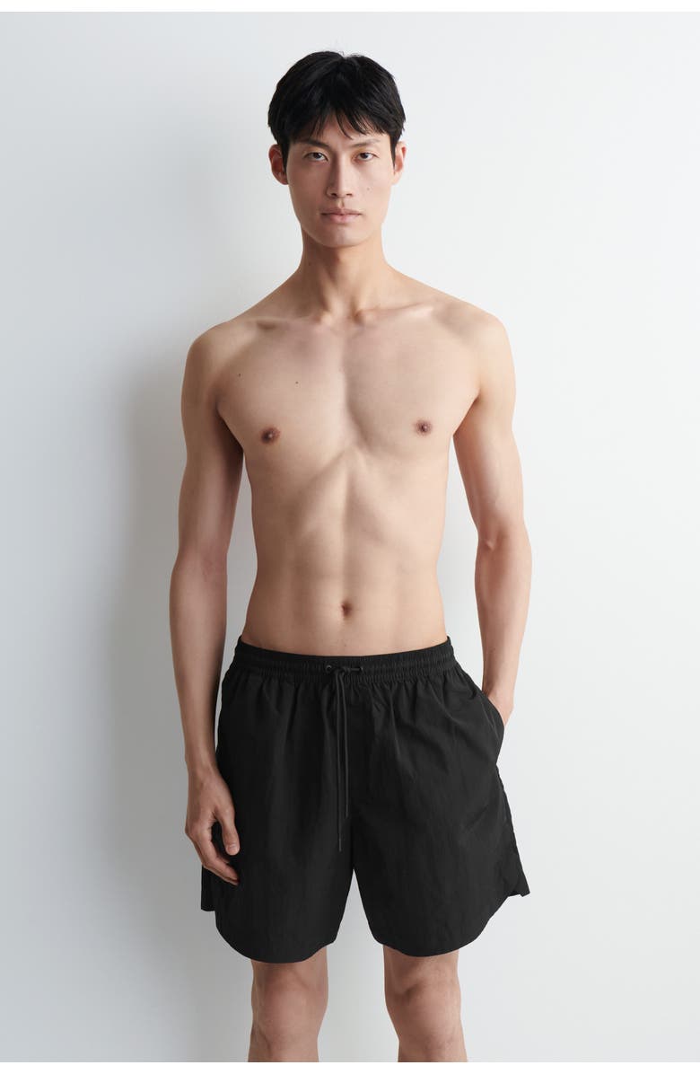 COS Nylon Wide-leg Drawstring Swim Shorts, Alternate, color, Black