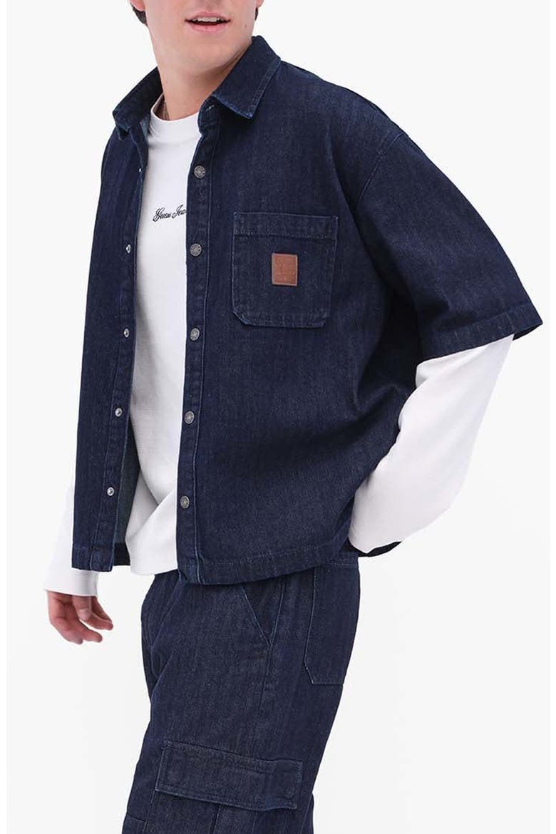 Short Sleeve Oversize Crop Denim Button-Up Shirt, Alternate, color, BLUE