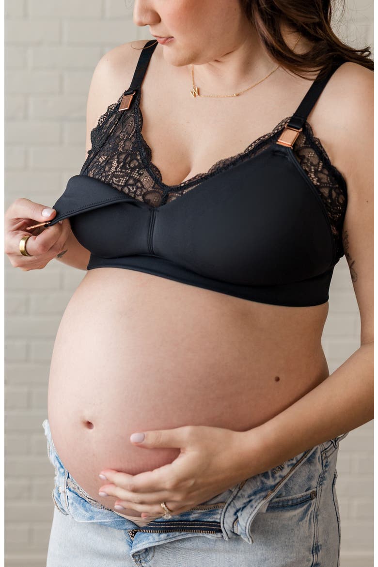 Ella Maternity & Nursing Lace Bralette - fits sizes 30B-46E, Alternate, color, Black