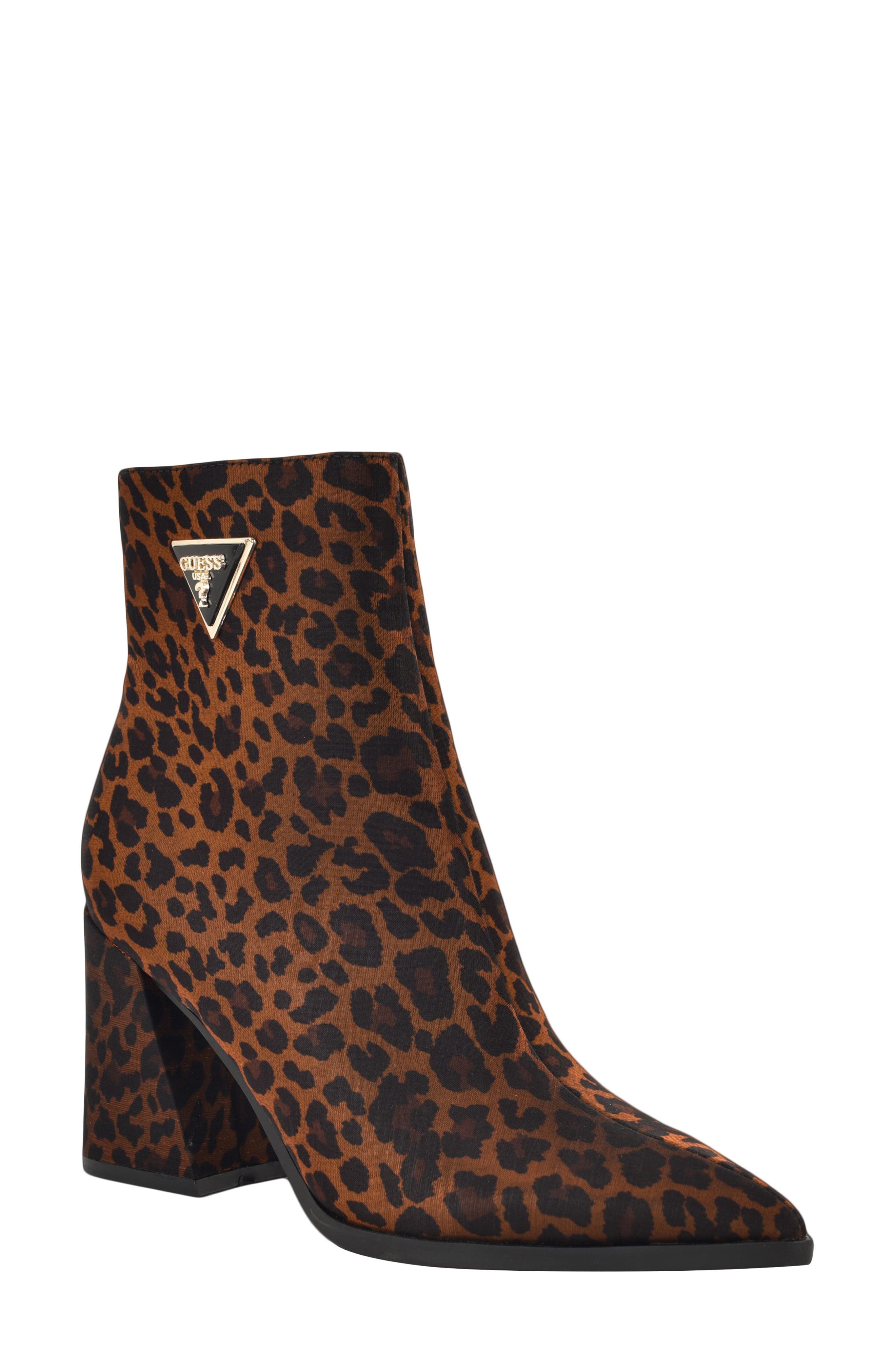 GUESS Lusera Pointed Toe Bootie, Main, color, Dark Brown Leopard