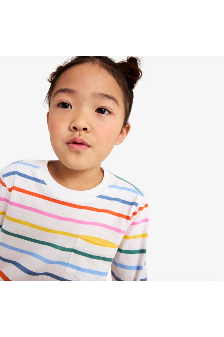Kids Long Sleeve Pocket Tee In Rainbow Stripe, Alternate, color, Ivory Rainbow Stripe New