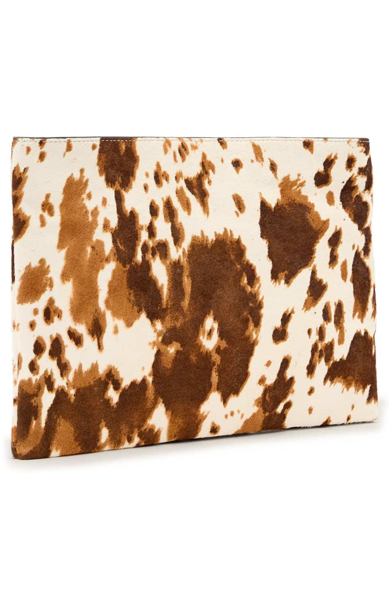 AllSaints Bettina Genuine Calf Hair Clutch, Alternate, color, Cow Print