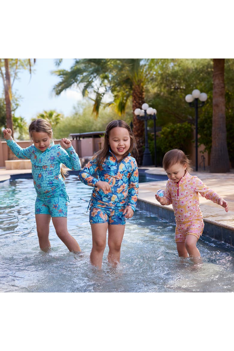 Half Zip Ruched Sun & Swim Shirt, Alternate, color, Maui Hibiscus