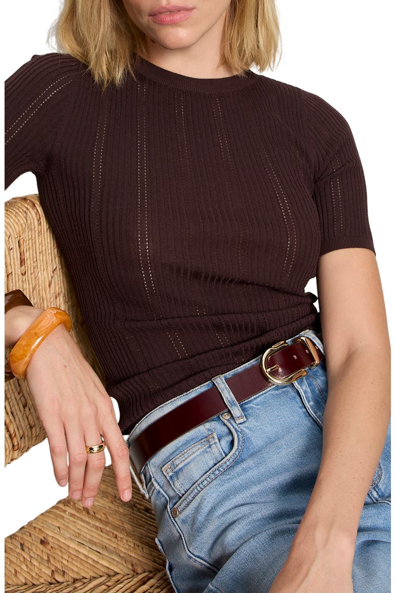 Perfect Pointelle Rib T-Shirt, Alternate, color, RICH SOIL BROWN