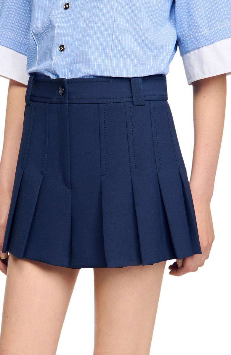 SANDRO Tailored pleated shorts, Alternate, color, Navy Blue