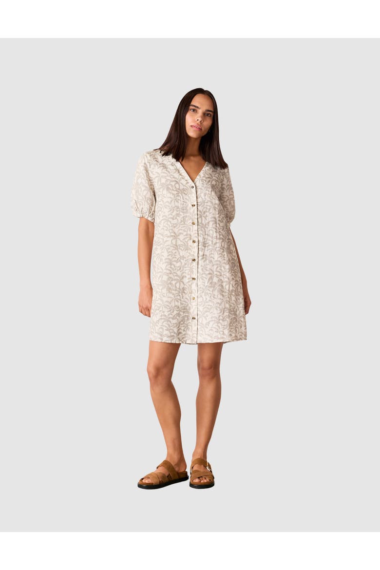 Palm Print Linen Blend Mini Dress, Main, color, Ivory/Multi