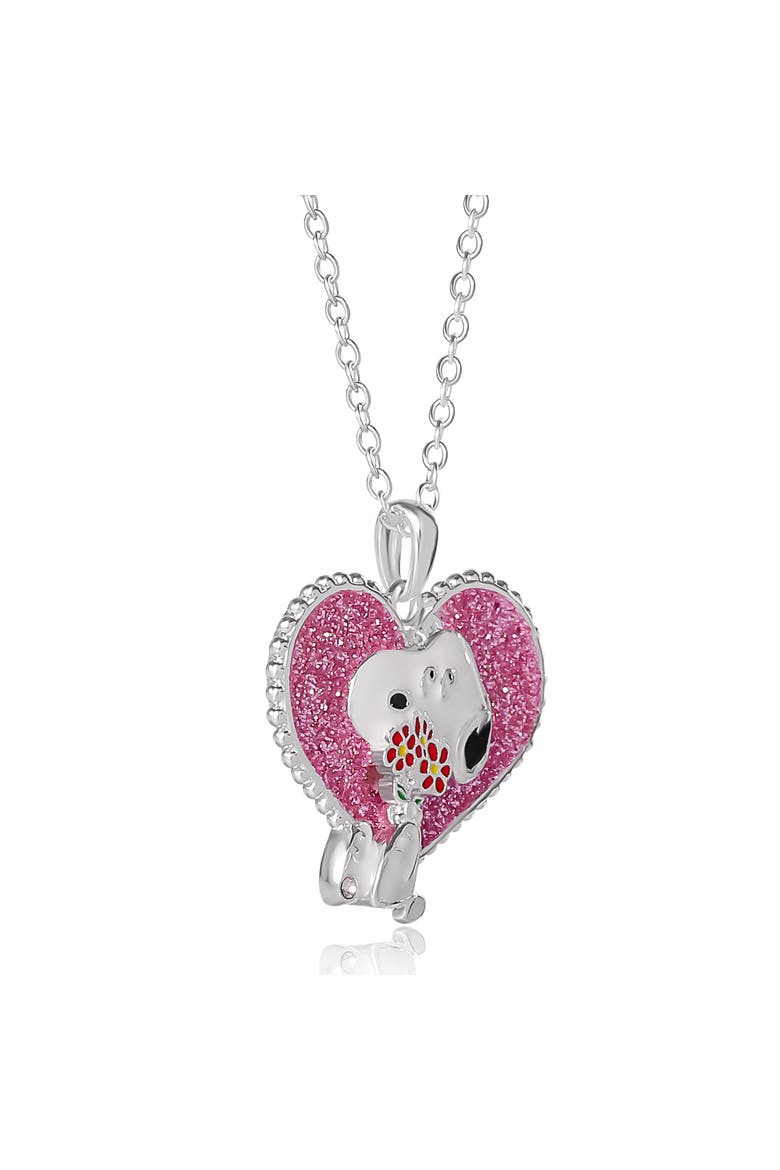 Snoopy Heart Flowers Valentine's Day Pendant, Alternate, color, Silver