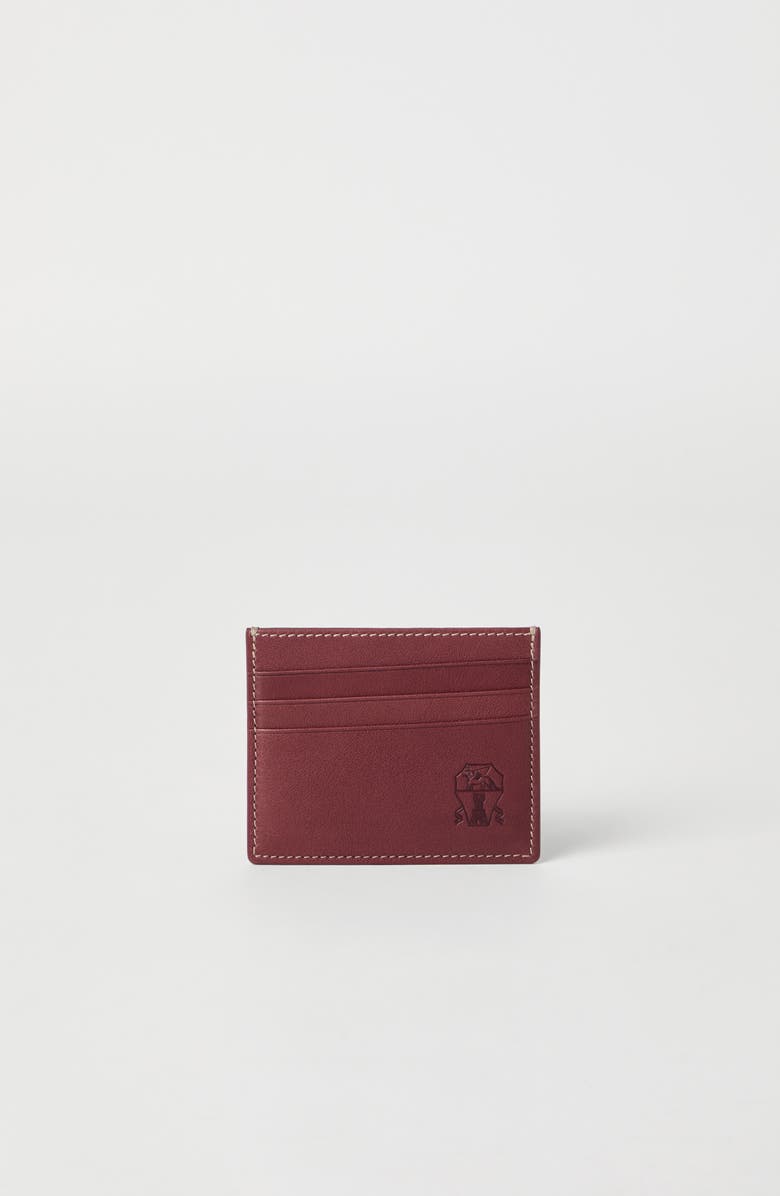 Brunello Cucinelli Calfskin card case, Alternate, color, Burgundy