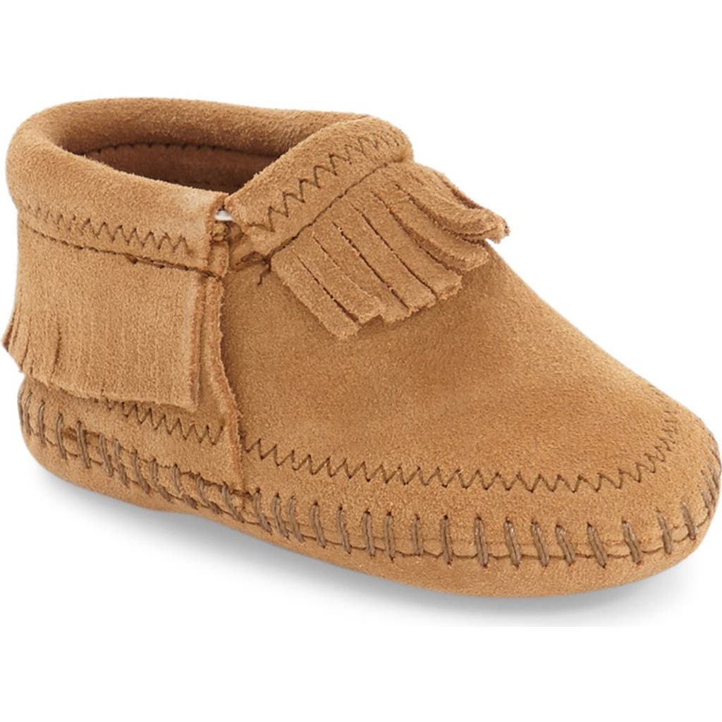 Minnetonka 'Riley' Fringe Suede Bootie in Taupe Suede  product