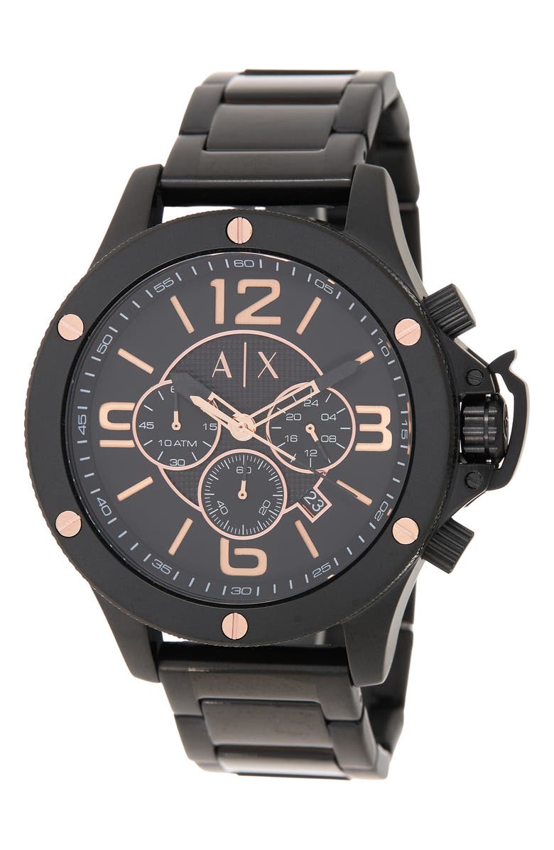 AX Armani Exchange A I X ARMANI EXCHANGE Men's Wellworn Bracelet Watch, 48mm, Main, color, Black/ Rose Gold