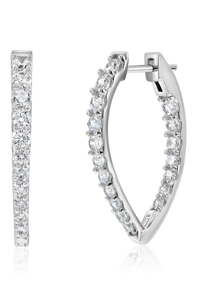 Cubic Zirconia Teardrop Hoop Earrings, Main, color, WHITE