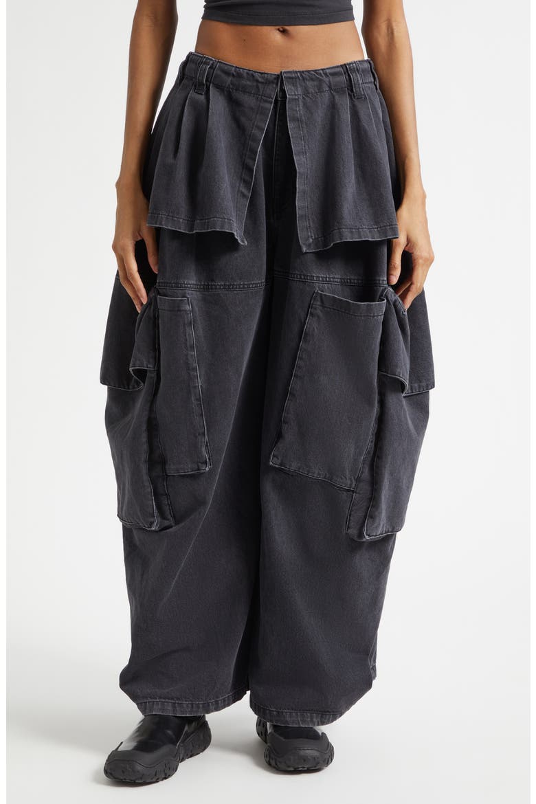 Hazel Skirt Panel Oversize Denim Cargo Pants, Main, color, CHARCOAL