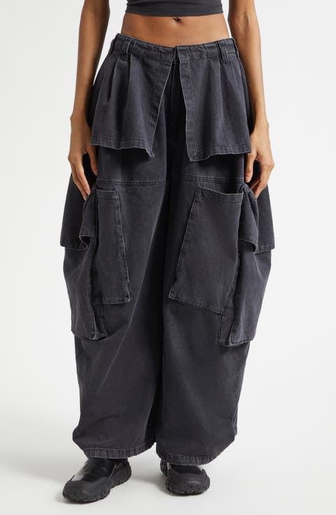 Hazel Skirt Panel Oversize Denim Cargo Pants