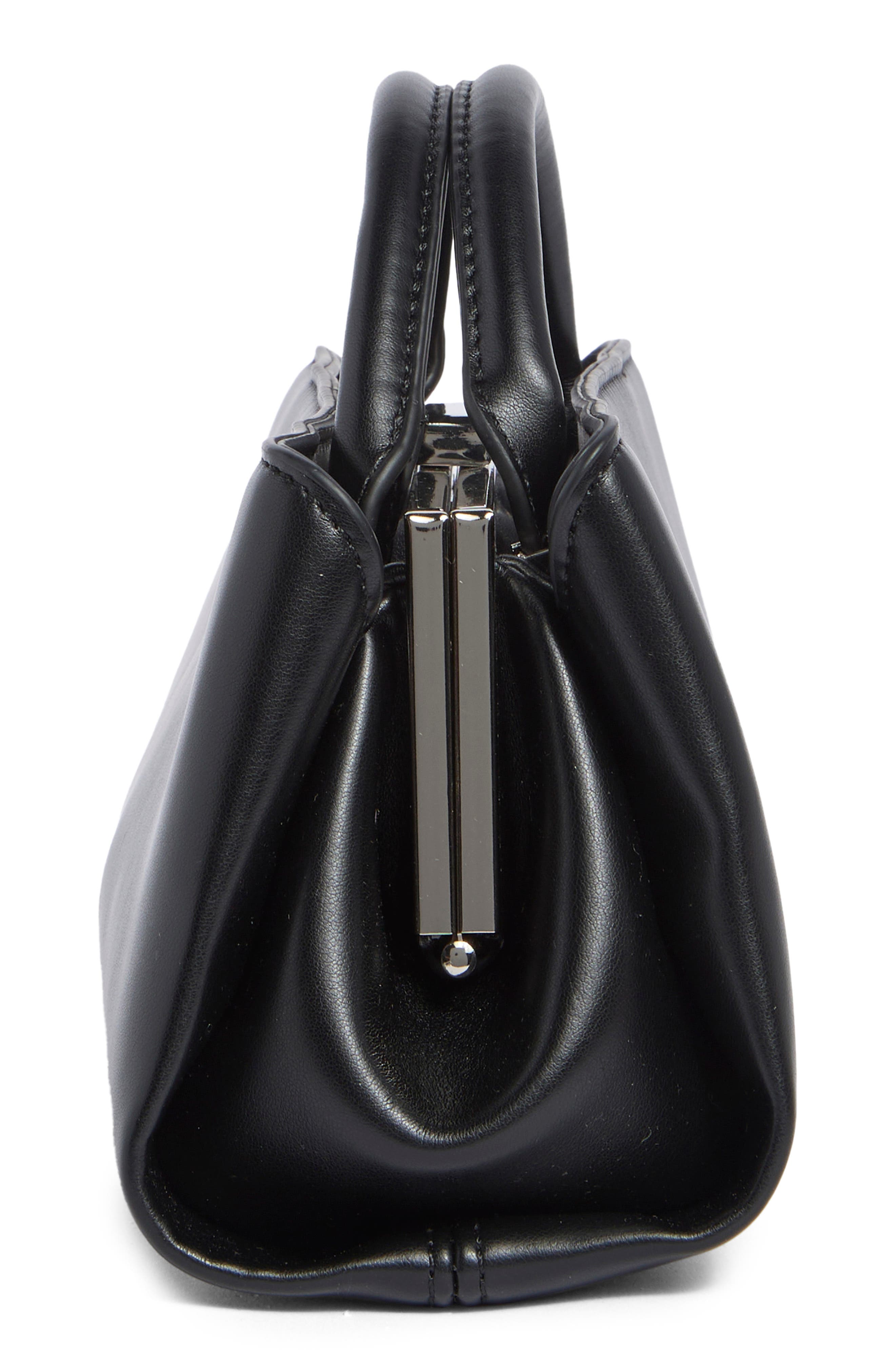 EW Frame Faux Leather Satchel, Alternate, color, BLACK