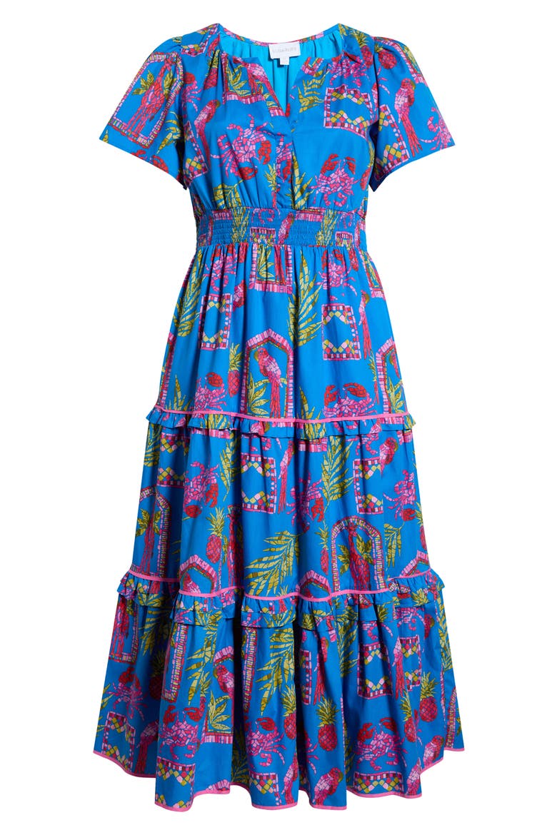 Bally Tropical Print Tiered Maxi Dress, Alternate, color, PINK-BLUE-GREEN