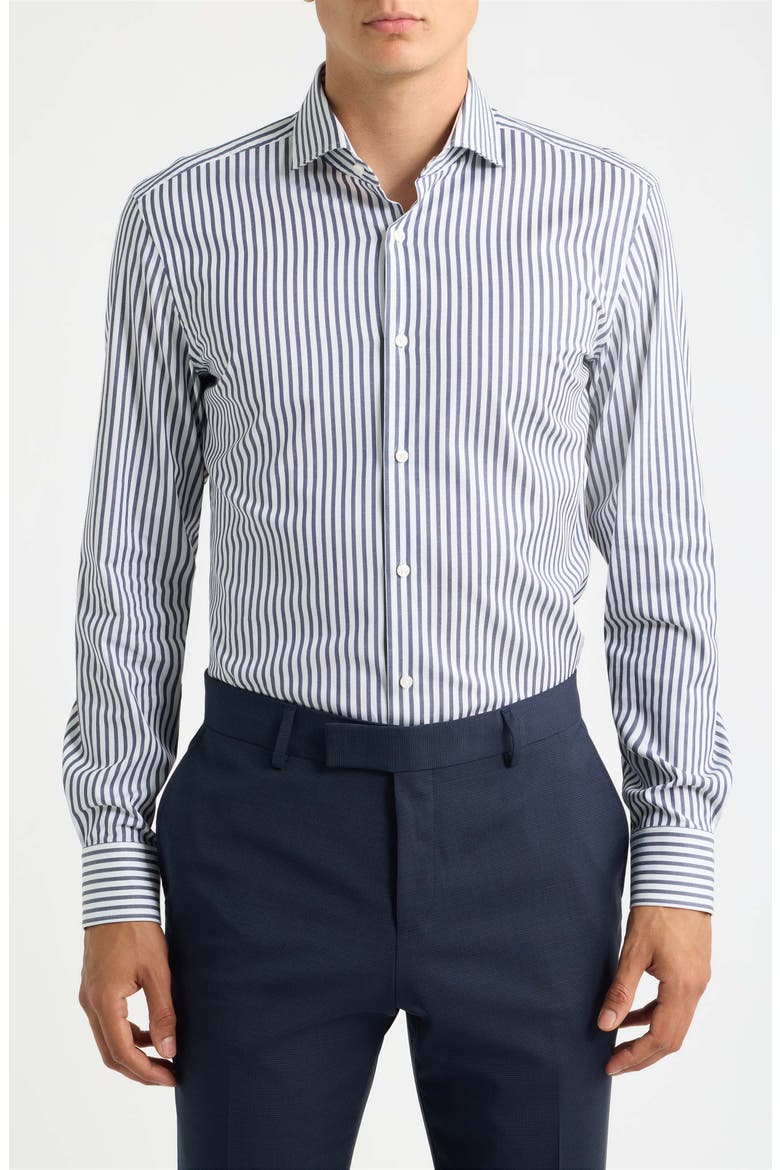 Hank Slim Fit Striped Dress Shirt, Main, color, DARK BLUE