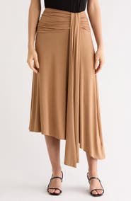 Renee C Draped Asymmetric Midi Skirt
