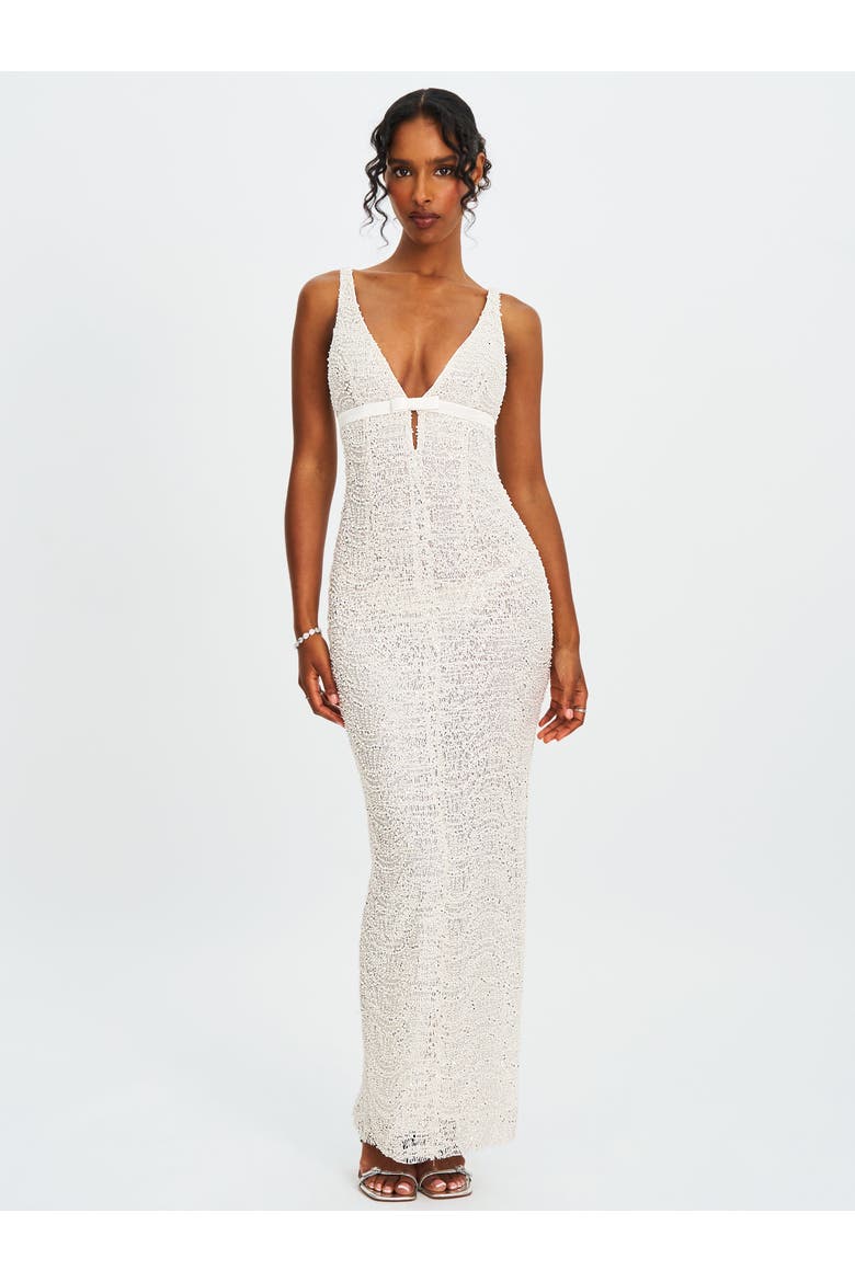 Adelaide Beaded Sequin Net Bodycon Gown, Main, color, White