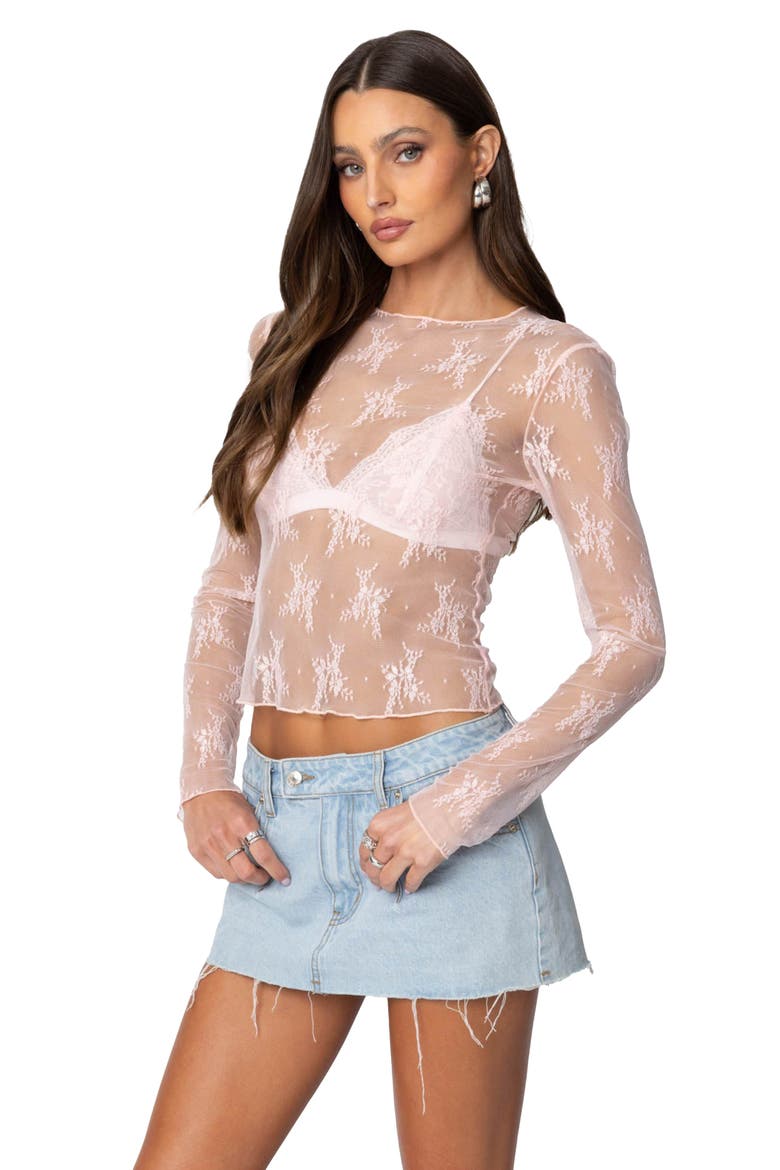 LIse Sheer Floral Lace Top, Alternate, color, LIGHT-PINK