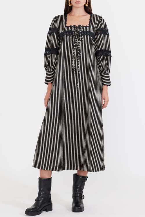 Eddy Tara Maxi Dress in Black Khaki Stripe 