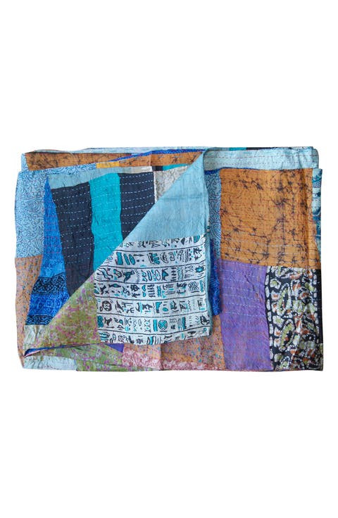 Kantha Silk Throw Blanket