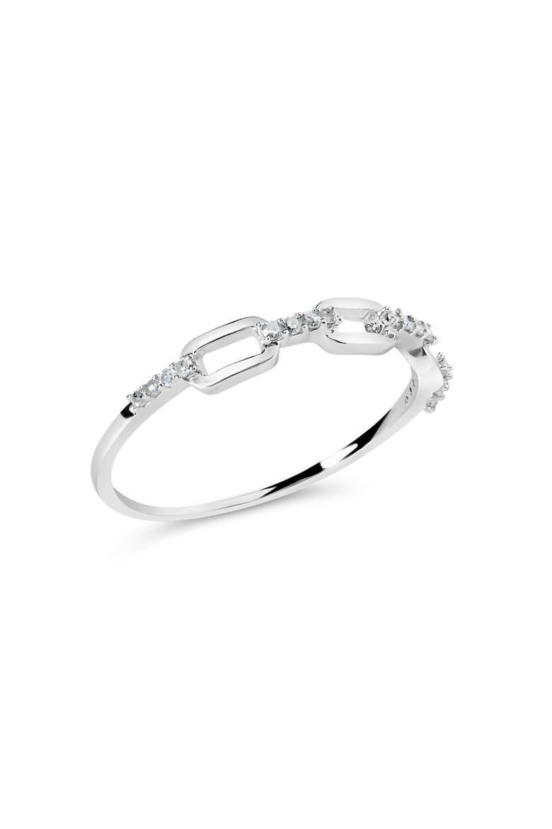 Silver Diamond Accent Paperclip Band Ring, Alternate, color, White