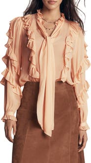 Boden Ruffled Tie Neck Georgette Top