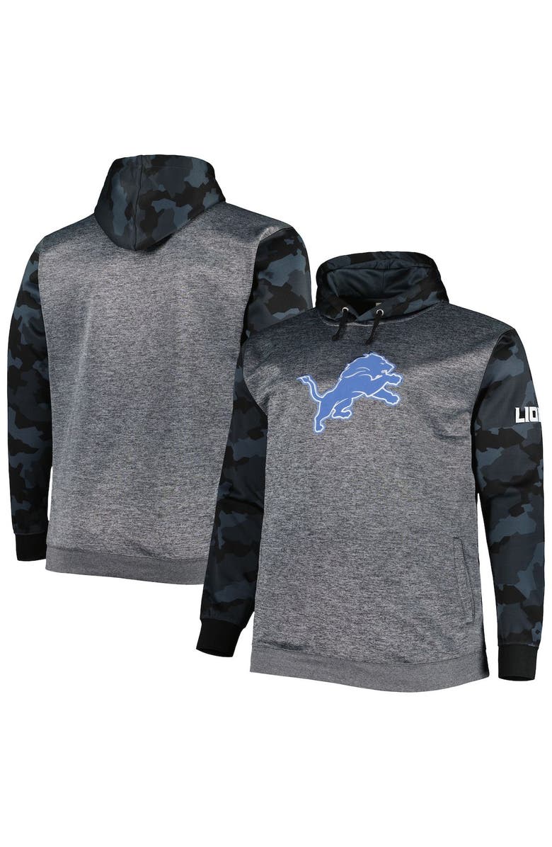 FANATICS Men's Fanatics Branded Heather Charcoal Detroit Lions Camo Pullover Hoodie, Main, color,