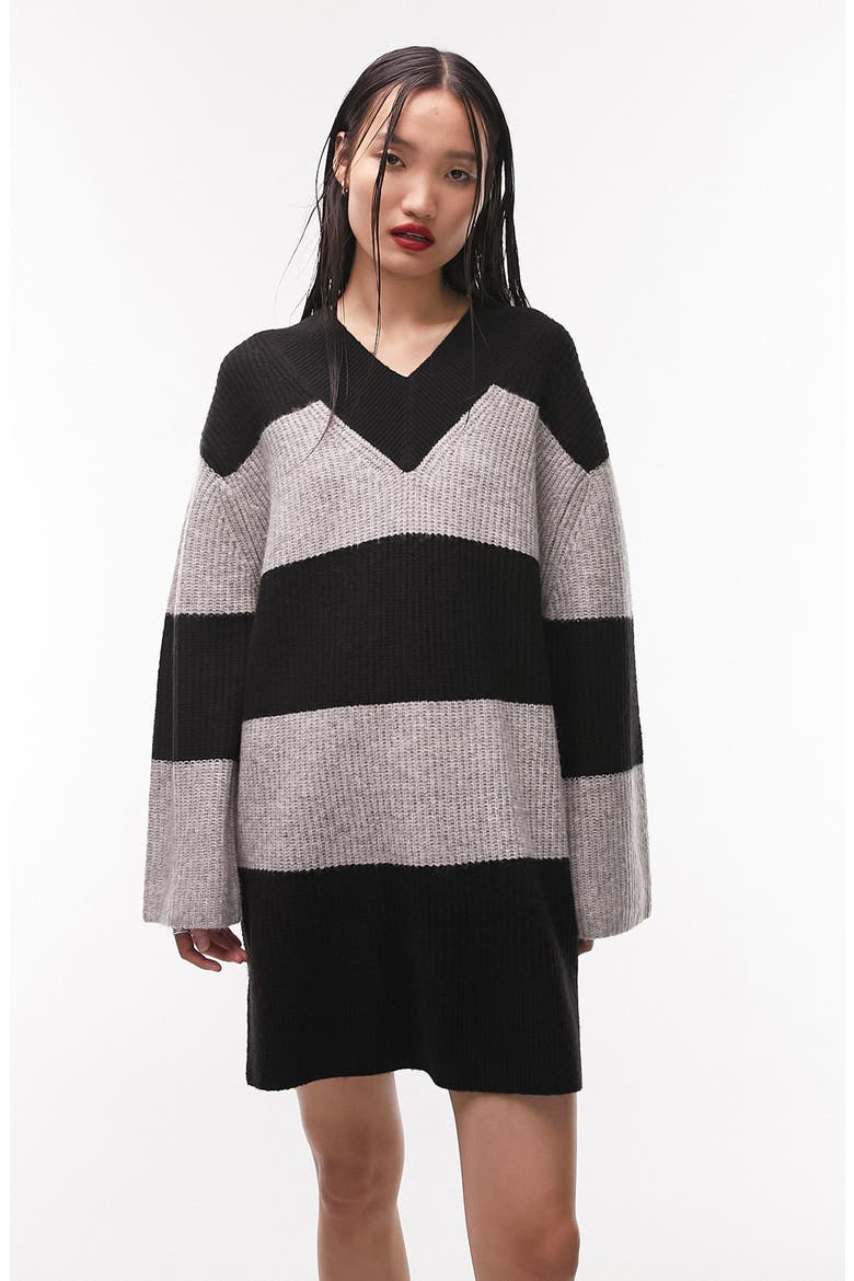Block Stripe Long Sleeve Sweater Dress, Alternate, color, DARK BEIGE