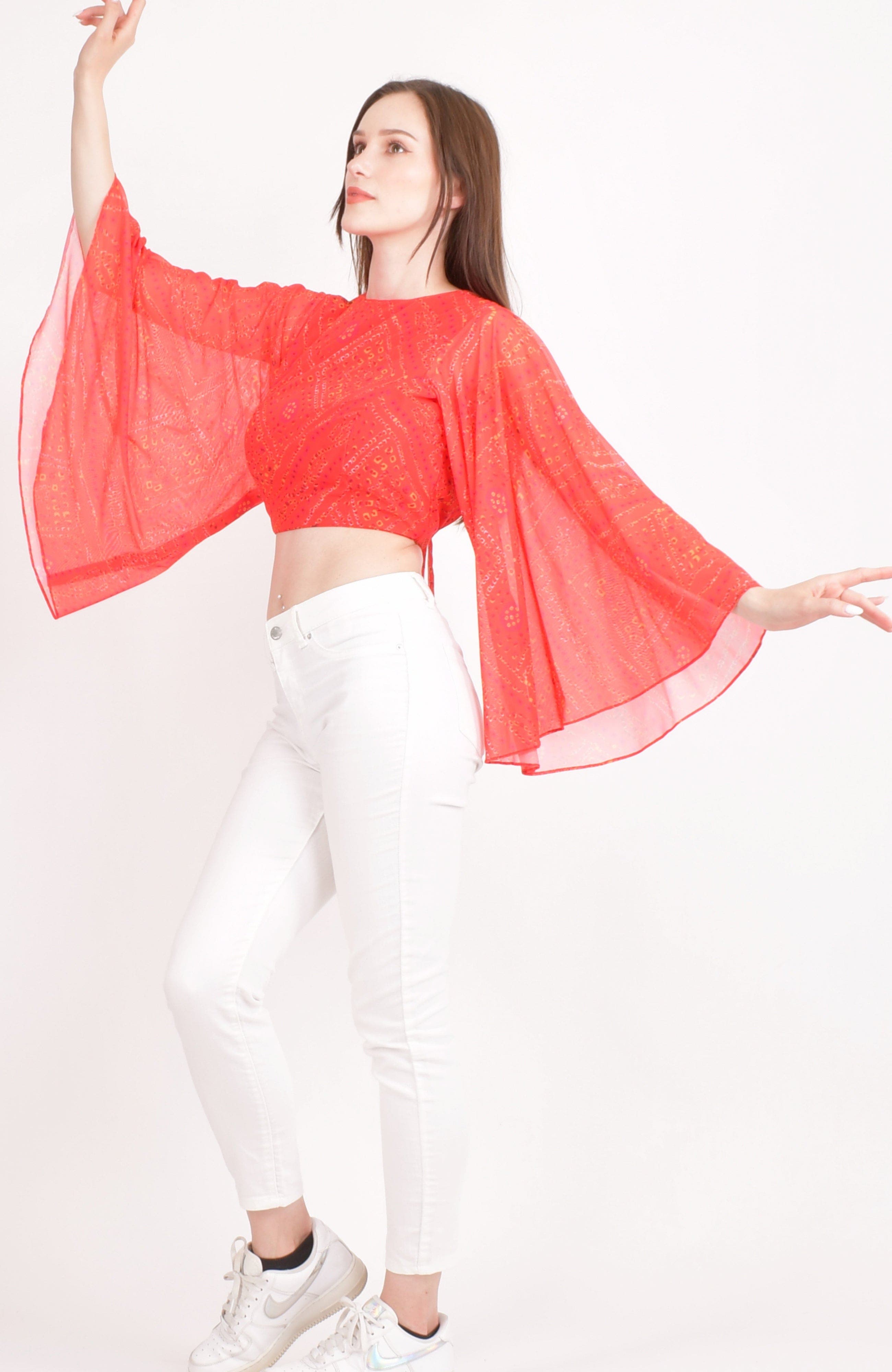 Eva Red Bell Sleeves Crop Top - image 2
