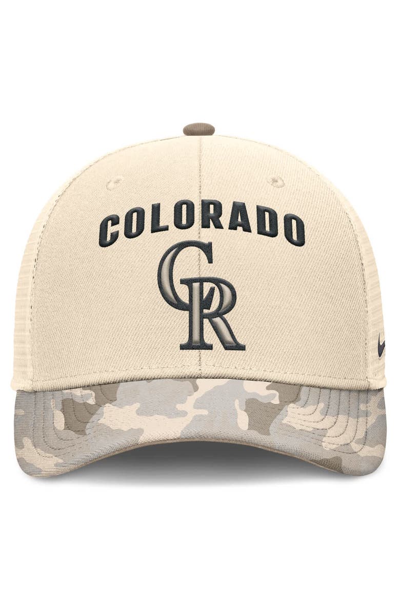 Nike Men's Nike Natural Colorado Rockies Camo Natural Pack Rise Adjustable Trucker Hat, Alternate, color, Natural