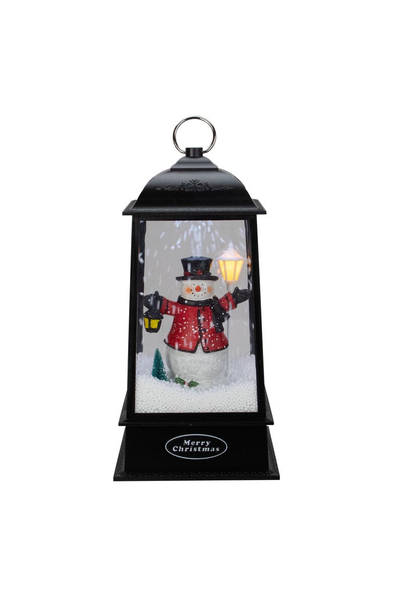 Northlight Lighted Snowman Christmas Lantern with Falling Snow - 13" - Black, Main, color, 