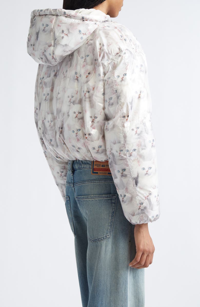 DIESEL<sup>®</sup> W-Inner-R1 Kitten Print Coated Nylon Hooded Puffer Jacket, Alternate, color, White