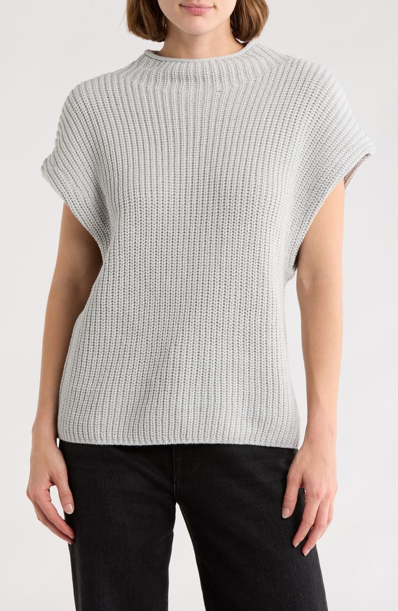 Leith Mock Neck Cap Sleeve Cotton Blend Sweater, Main, color, Grey Light Heather