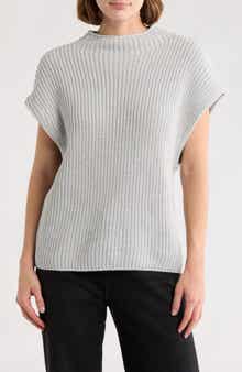 Leith Mock Neck Cap Sleeve Cotton Blend Sweater