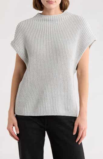 Leith Mock Neck Cap Sleeve Cotton Blend Sweater