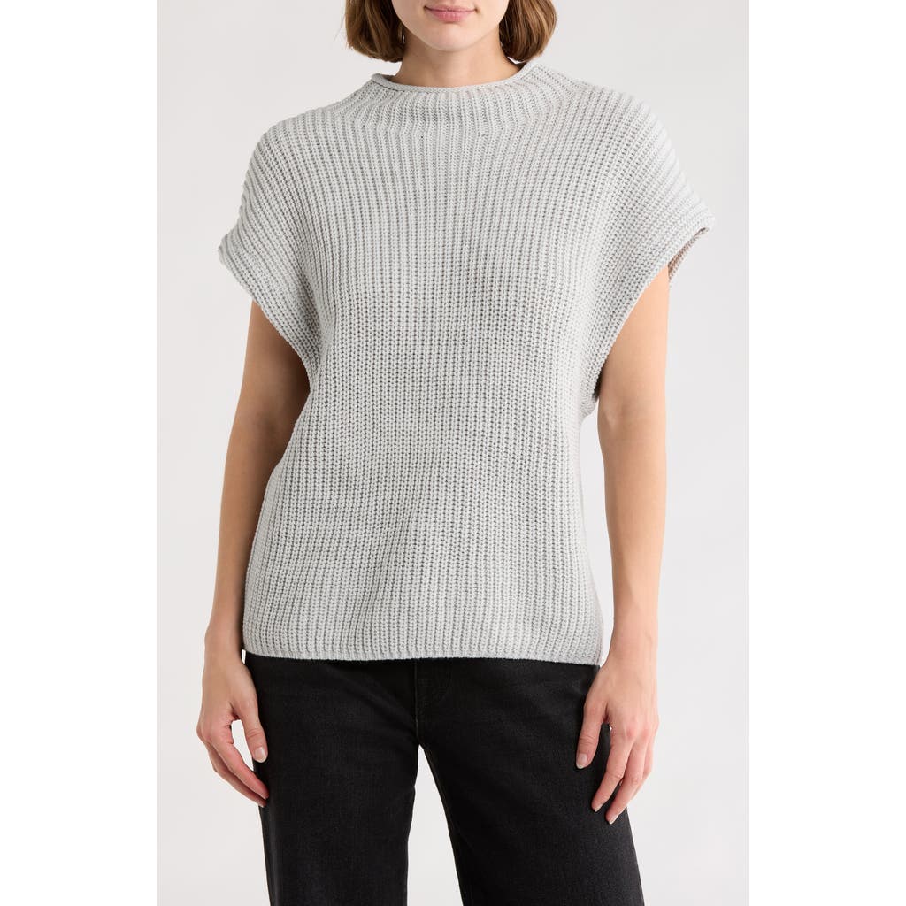 Leith Mock Neck Cap Sleeve Cotton Blend Sweater In Gray