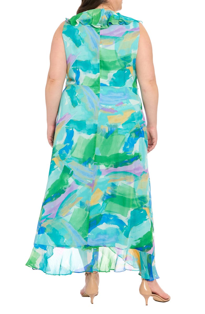 London Times Ruffle Faux Wrap Maxi Dress, Alternate, color, Soft White/ Aqua