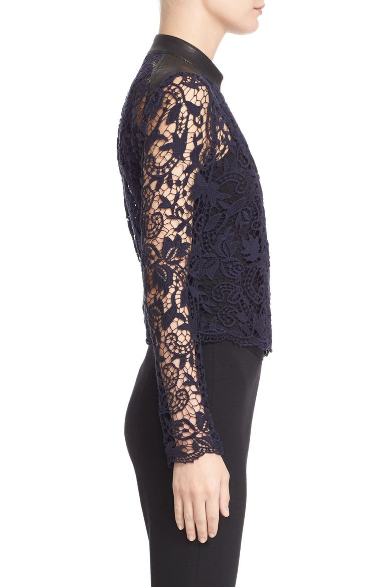Guipure Lace & Lambskin Leather Moto Jacket, Alternate, color, MIDNIGHT MULTI