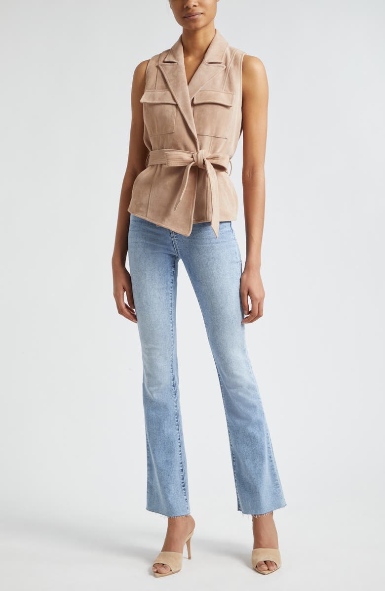 L'AGENCE Arbor Belted Wrap Front Suede Vest, Alternate, color, Cashew