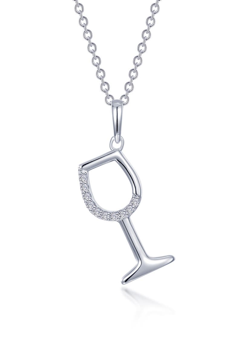 Simulated Diamond Wine Glass Pendant Necklace, Main, color, SILVER