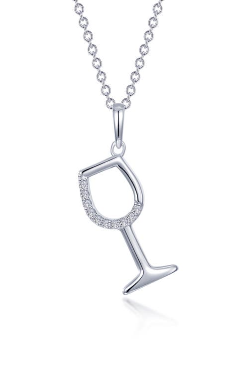 Simulated Diamond Wine Glass Pendant Necklace