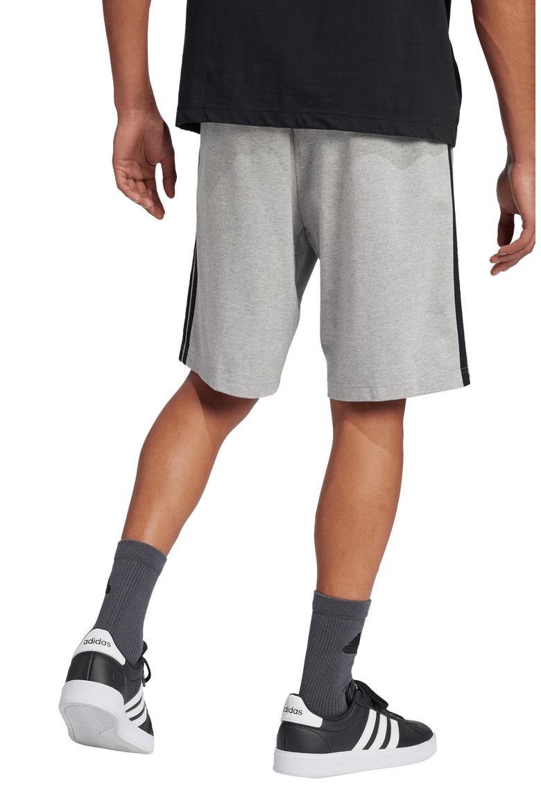 Essentials 3-Stripes Jersey Shorts, Alternate, color, MEDIUM GREY HEATHER/ BLACK
