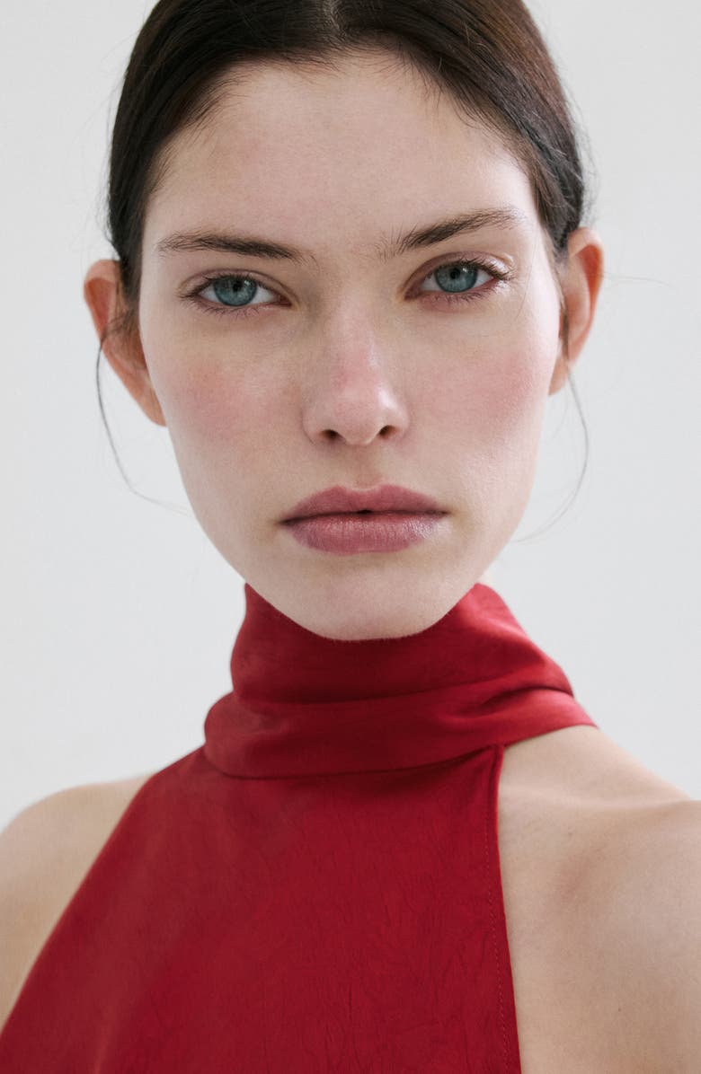 MANGO Sleeveless Crinkle Satin Maxi Dress, Alternate, color, Red