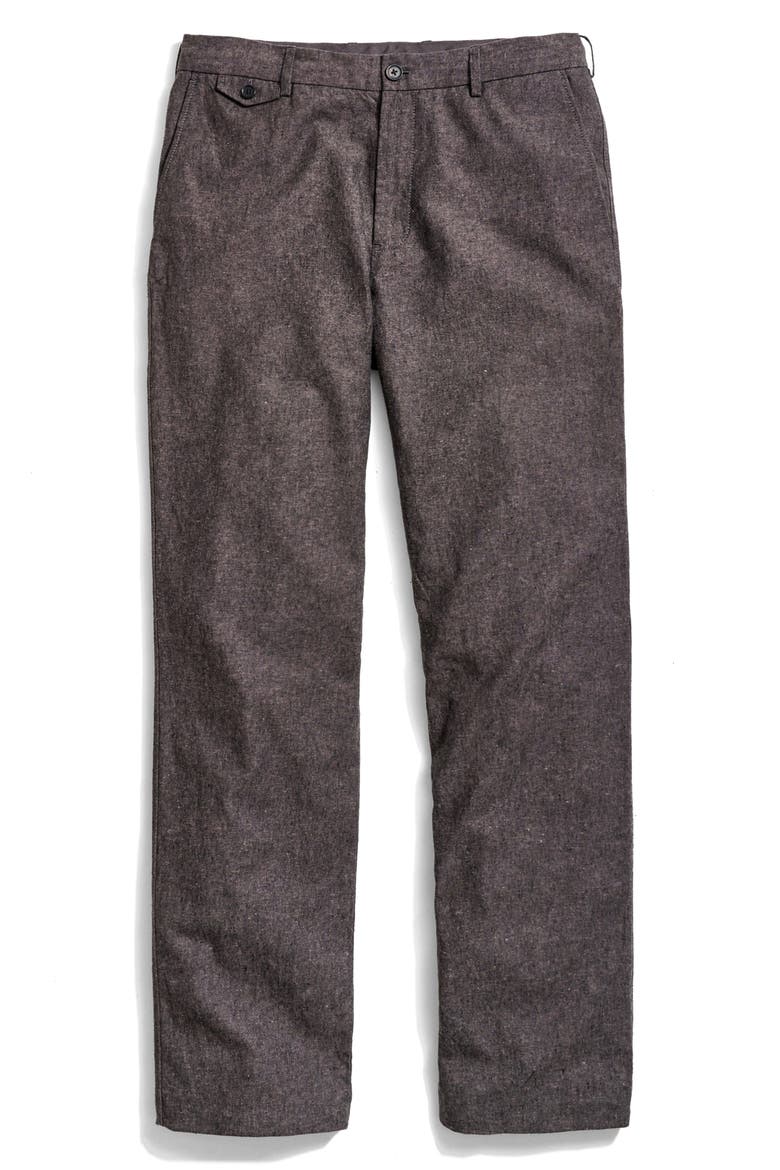 Flat Front Linen & Cotton Pants, Alternate, color, CHARCOAL