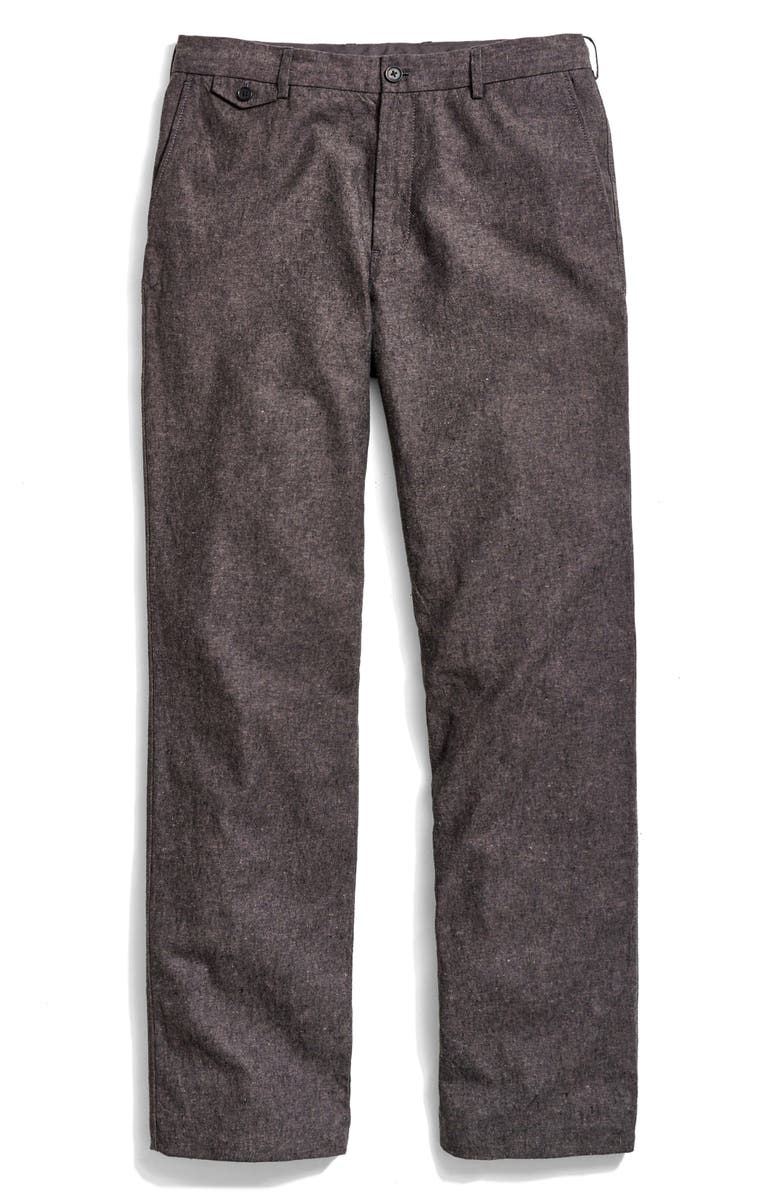 Billy Reid Flat Front Linen & Cotton Pants, Alternate, color, Charcoal