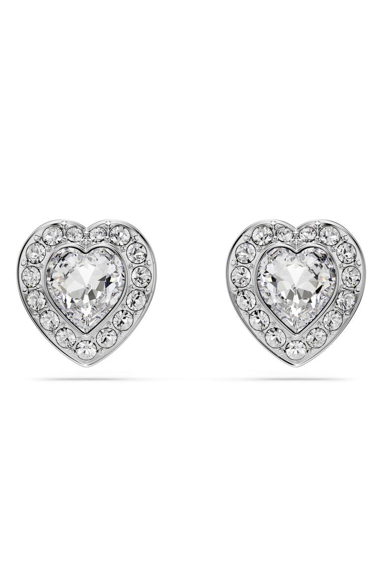 Swarovski x Ariana Grande Angelic Crystal Heart Halo Stud Earrings, Main, color, White/ Silver