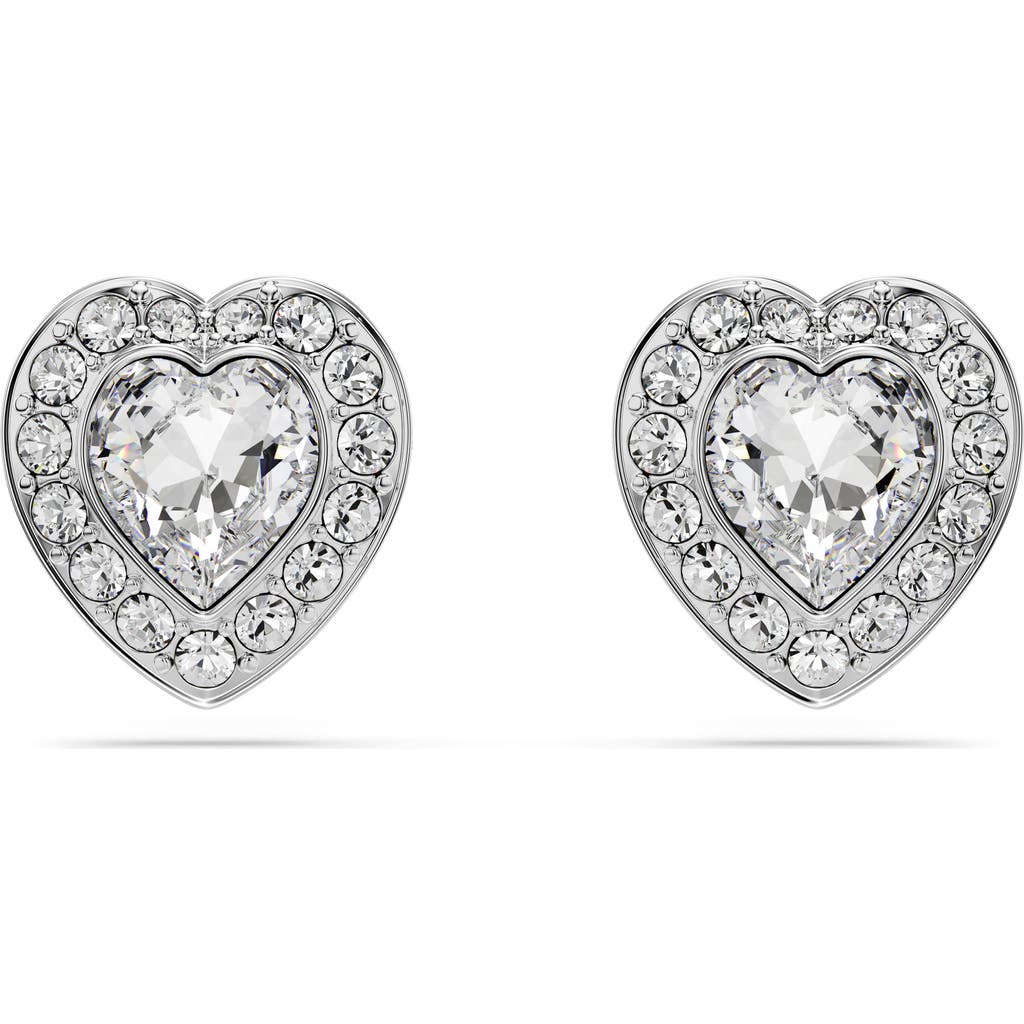 Swarovski X Ariana Grande Rhodium Plated Heart Mixed Cuts Stud Earrings In White/silver